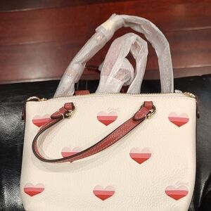 White and Red Heart Patterned Women's Bag